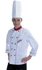 Áo bếp trắng viền đỏ tay dài may theo yêu cầu